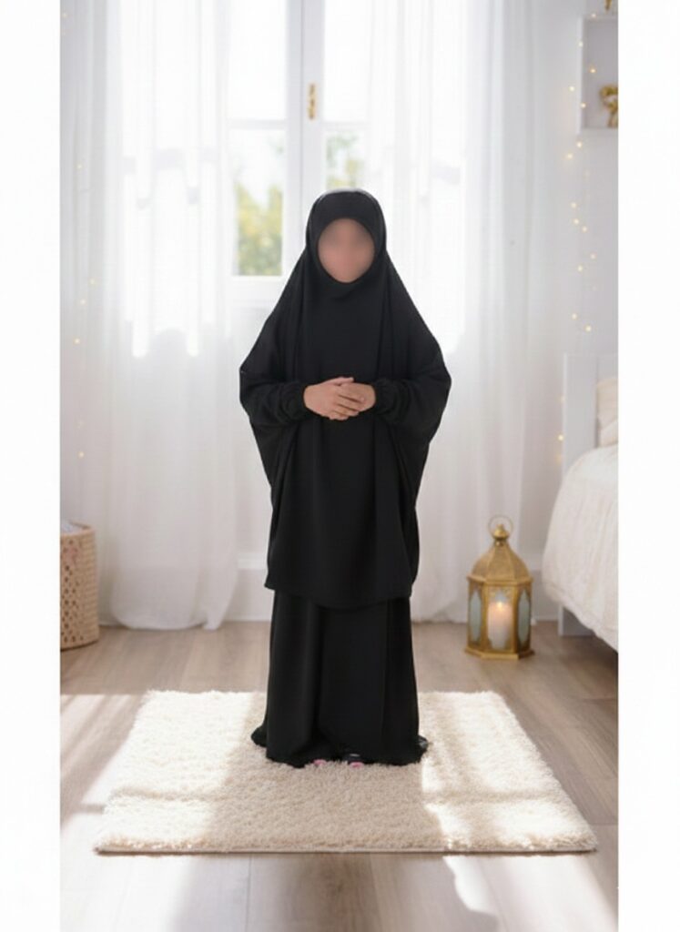 Ensemble Jilbab Fille 2 Pièces – Khimar et Jupe – Tissu Fluide & Confortable